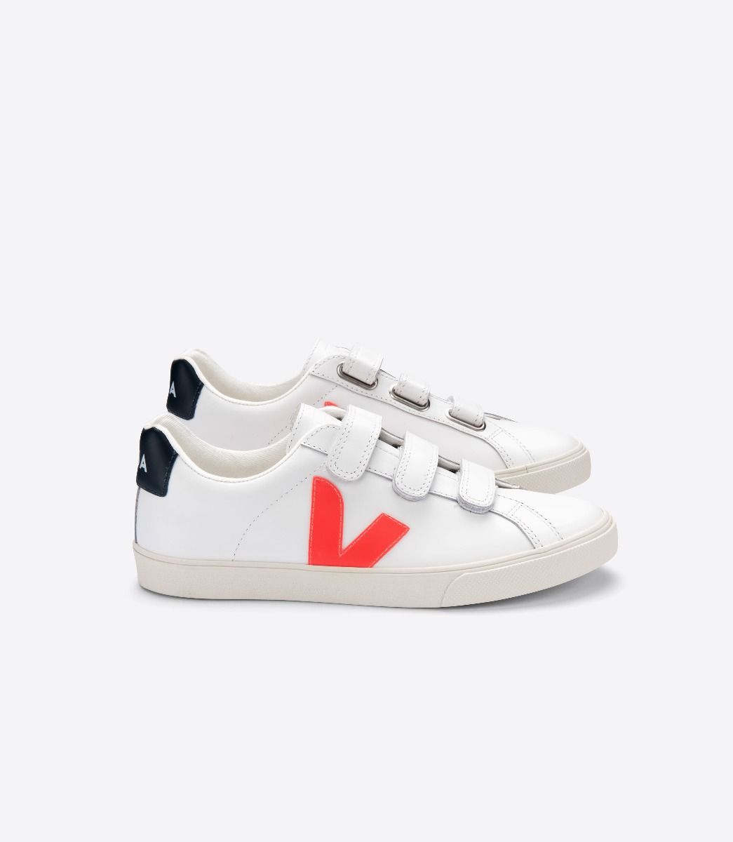 Sapatilhas Veja 3-Lock Leather Feminino Branco Laranja | PQ7061284