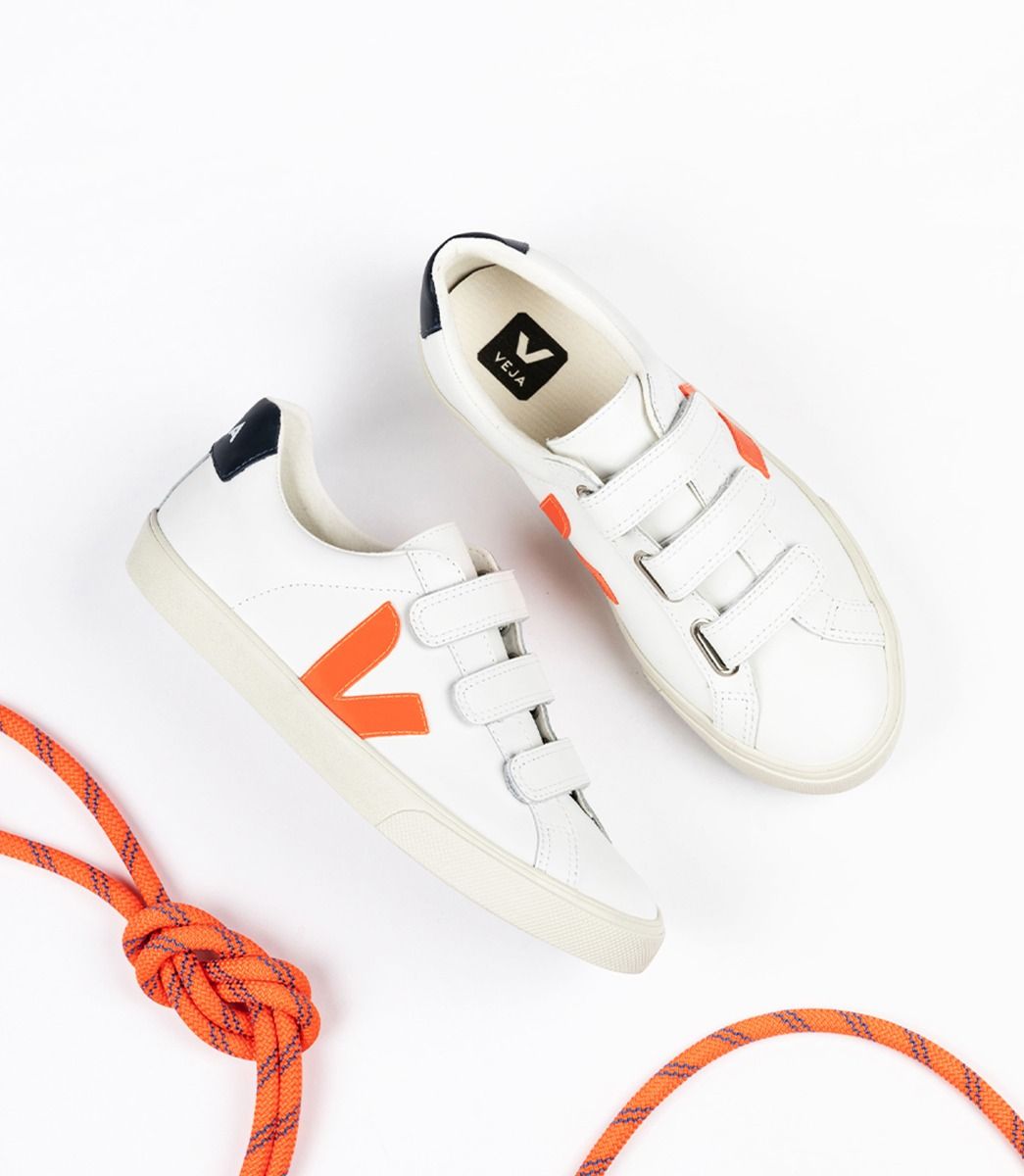 Sapatilhas Veja 3-Lock Leather Masculino Branco Laranja | XO9387510