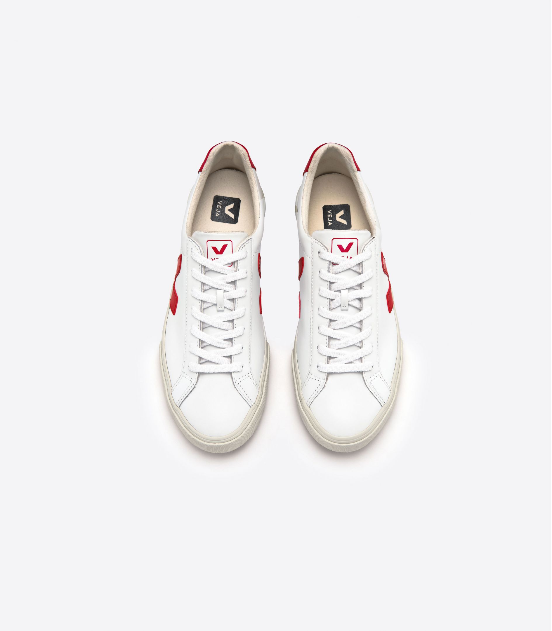 Sapatilhas Veja Esplar Leather Feminino Branco Vermelhas | EL3102986