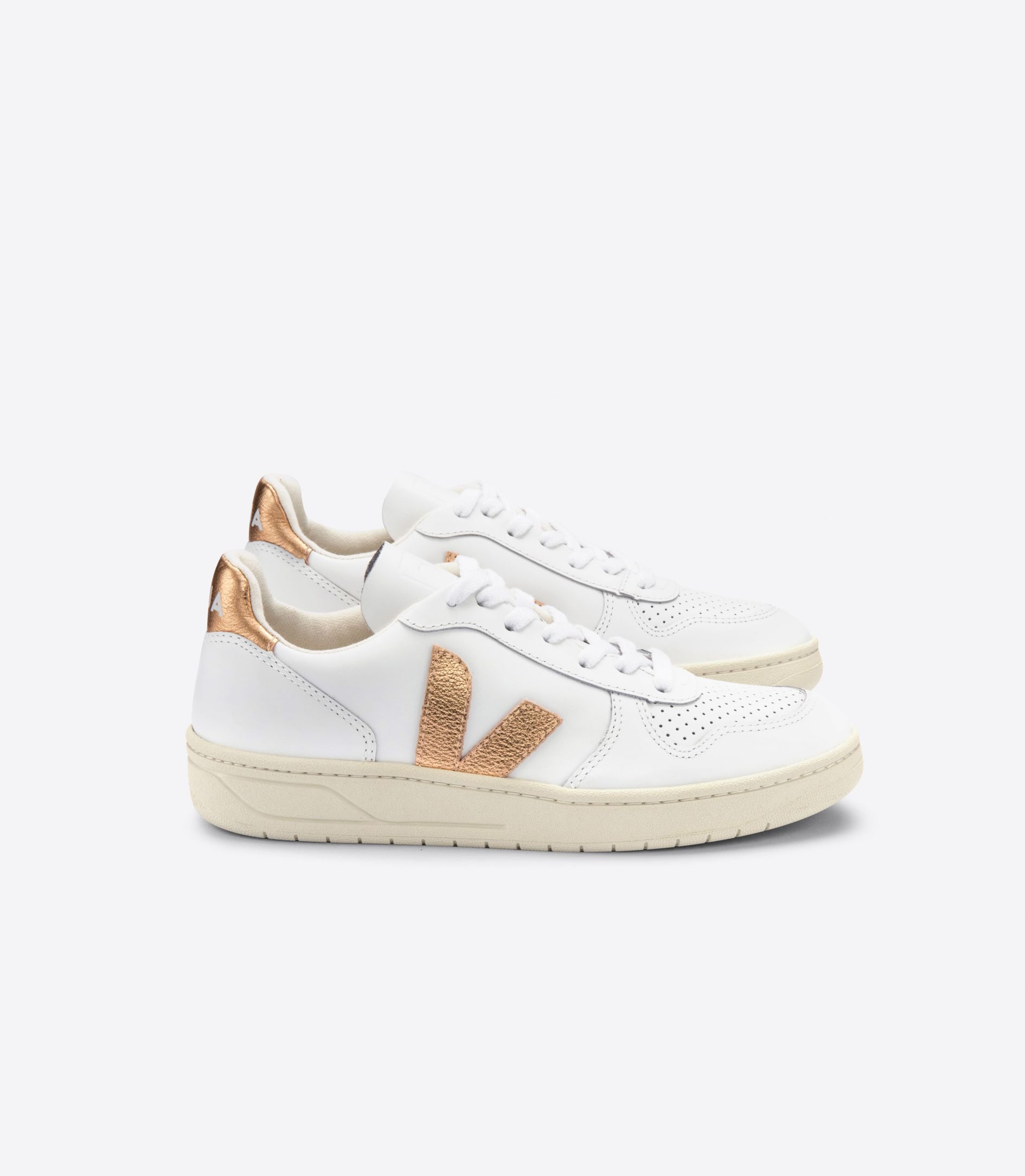 Sapatilhas Veja V-10 Leather Feminino Branco Douradas | IL1634852