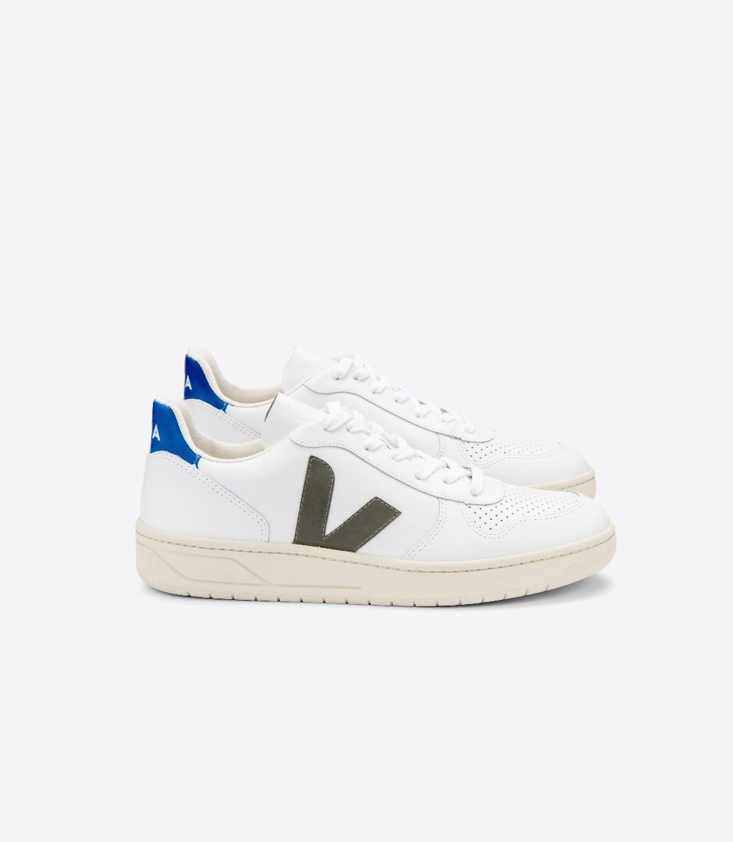 Sapatilhas Veja V-10 Leather Feminino Branco Azul Anil | JK7145628