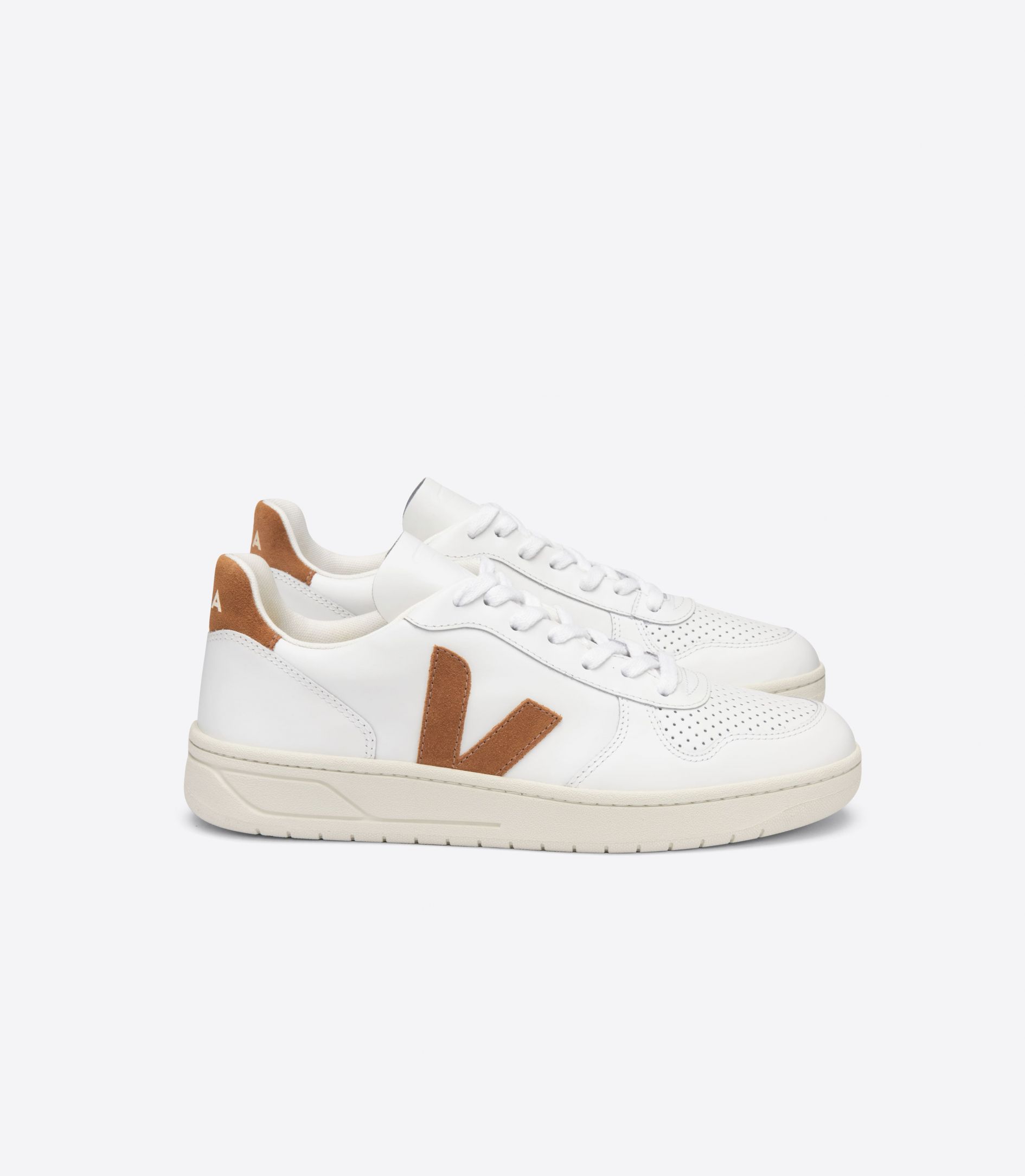 Sapatilhas Veja V-10 Leather Feminino Branco Marrom | TA7285014