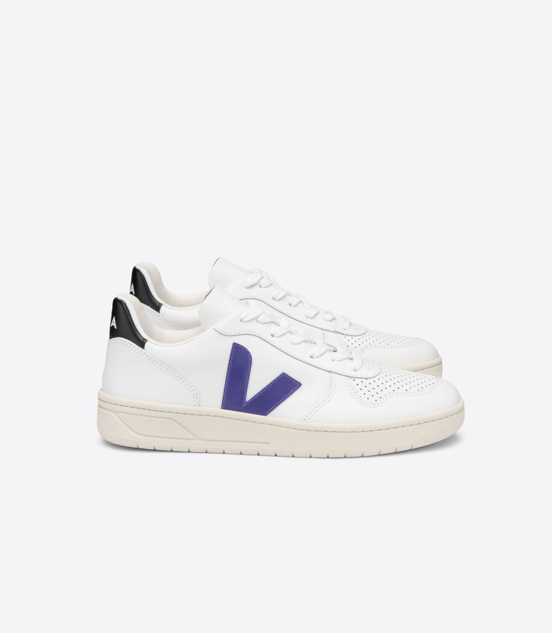 Sapatilhas Veja V-10 Leather Feminino Branco Roxo Pretas | UY2160598