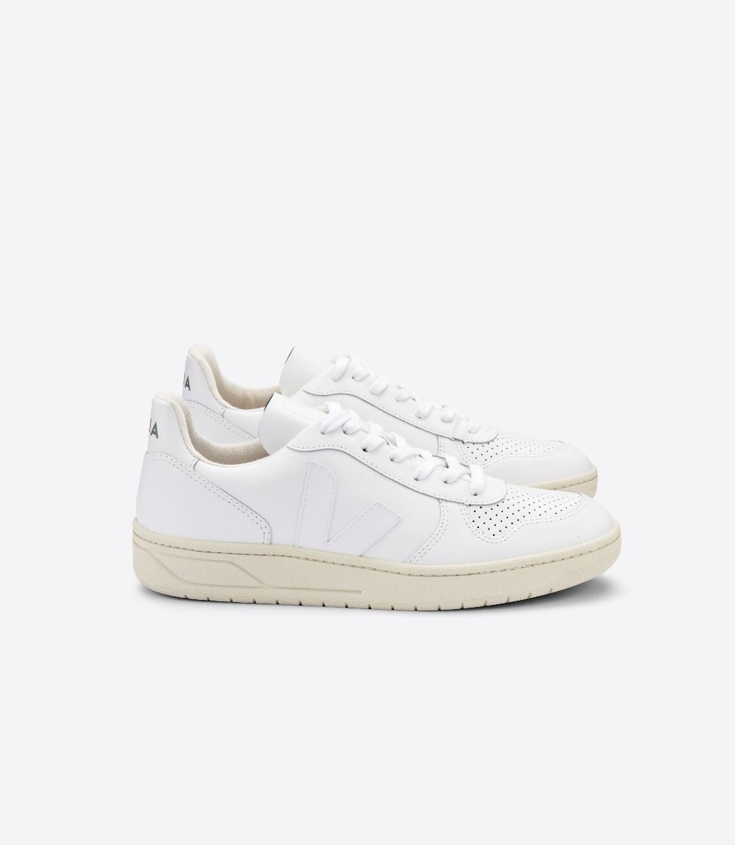 Sapatilhas Veja V-10 Leather Feminino Branco | WI8043172