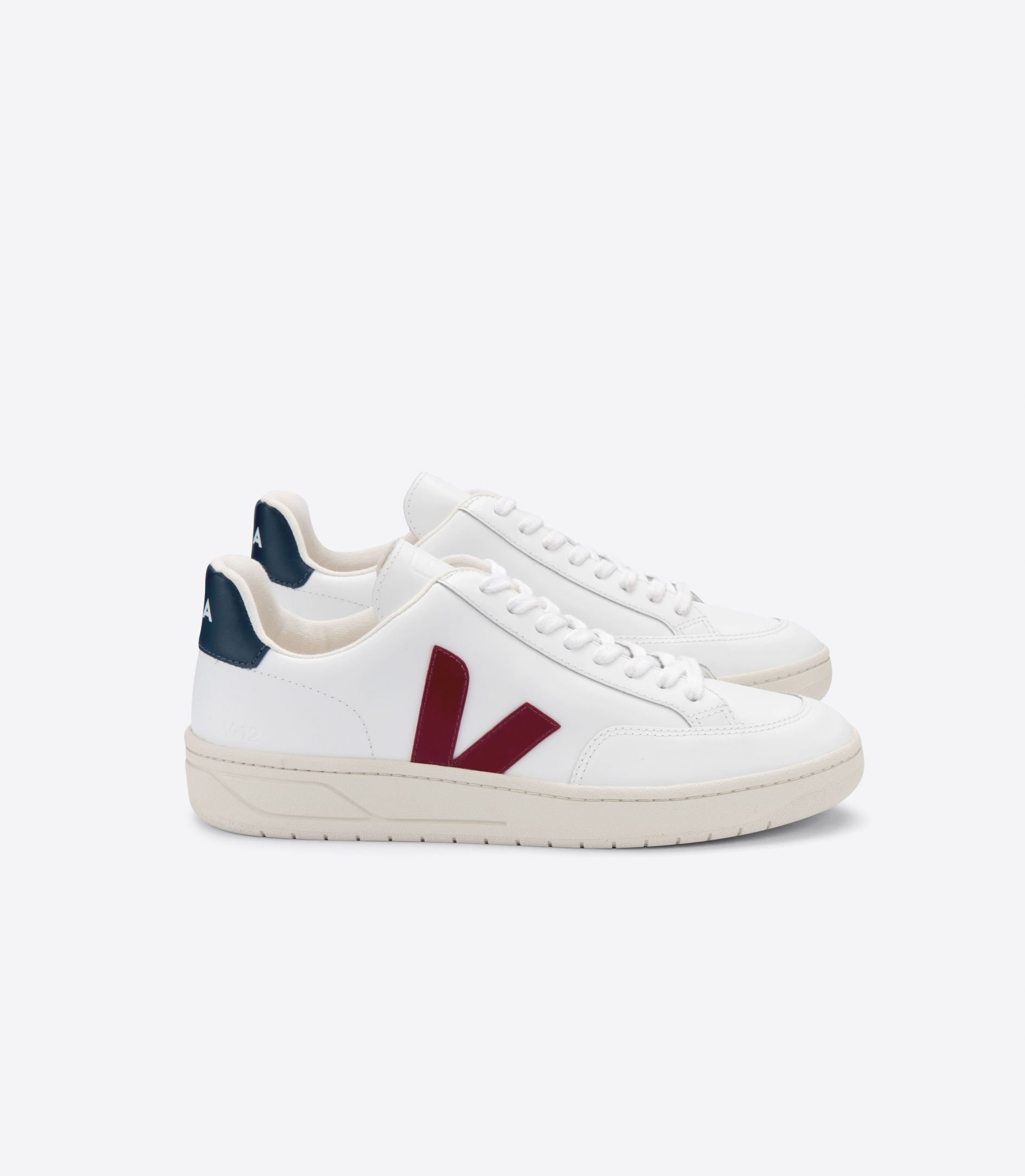 Sapatilhas Veja V-12 Leather Feminino Branco Vermelhas | RY4193502