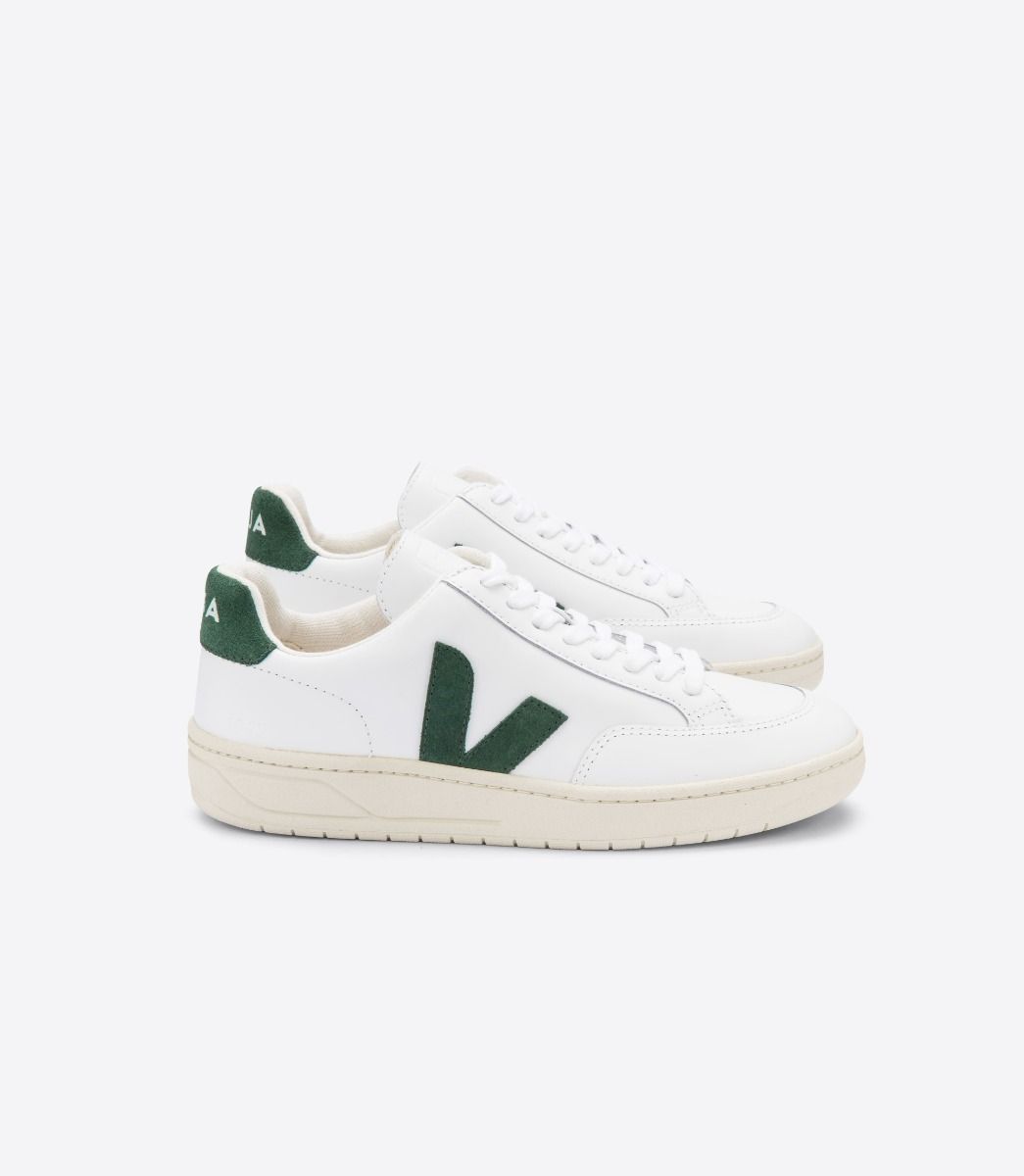 Sapatilhas Veja V-12 Leather Feminino Branco Verdes | ZC2038519