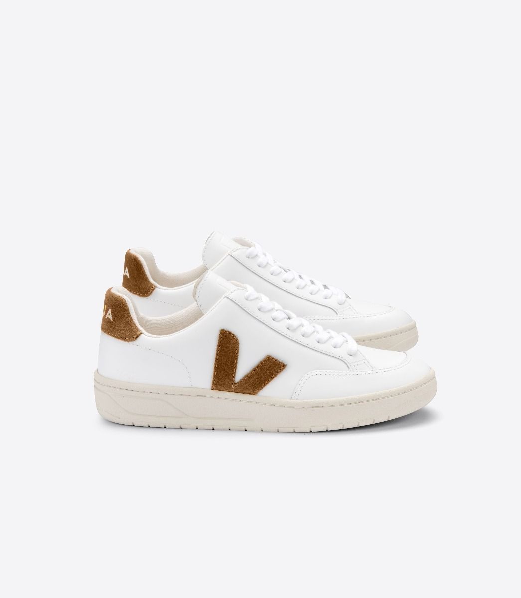 Sapatilhas Veja V-12 Leather Masculino Branco Marrom | BE1437869