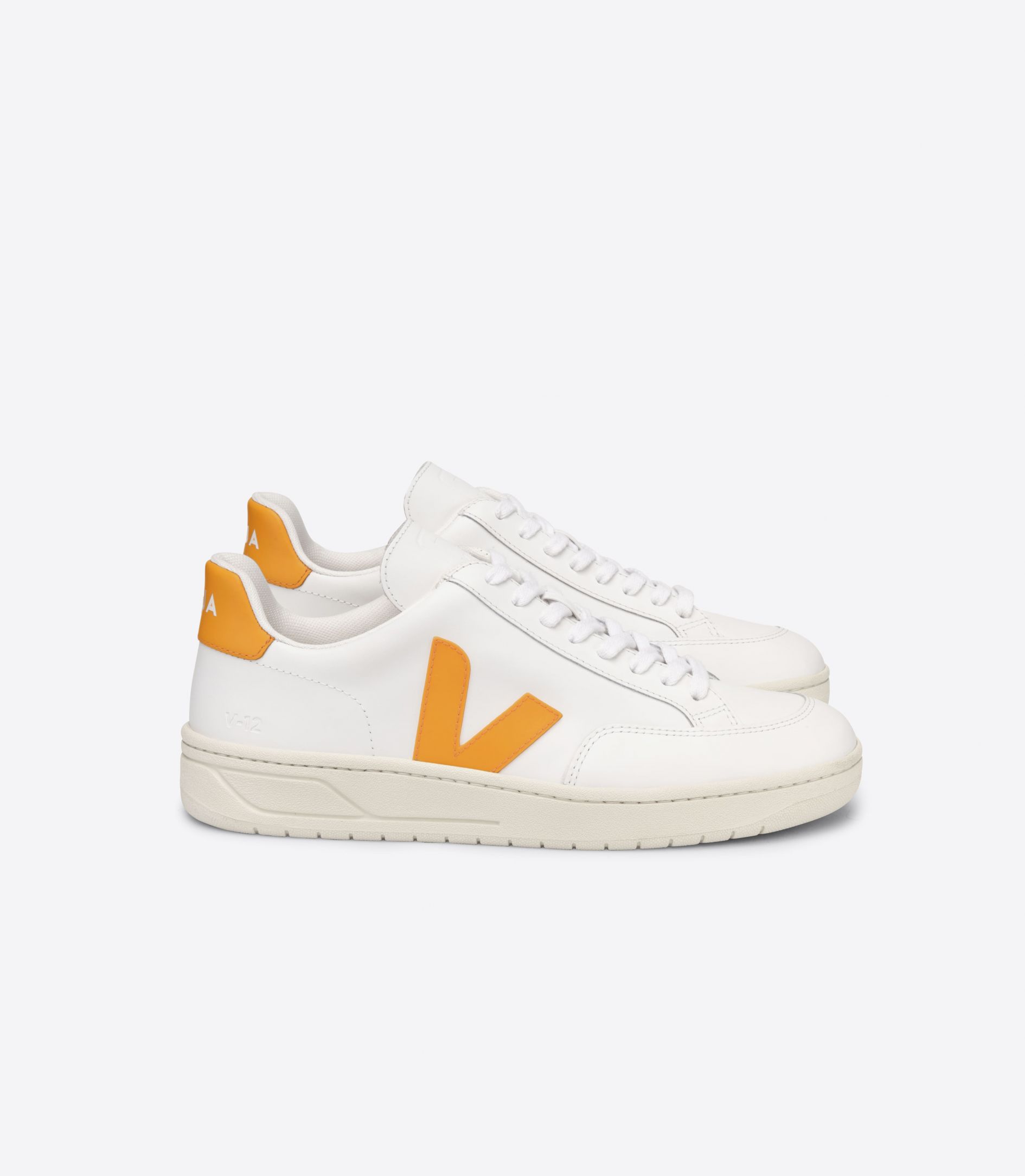 Sapatilhas Veja V-12 Leather Masculino Branco Amarelas | ZL0625948