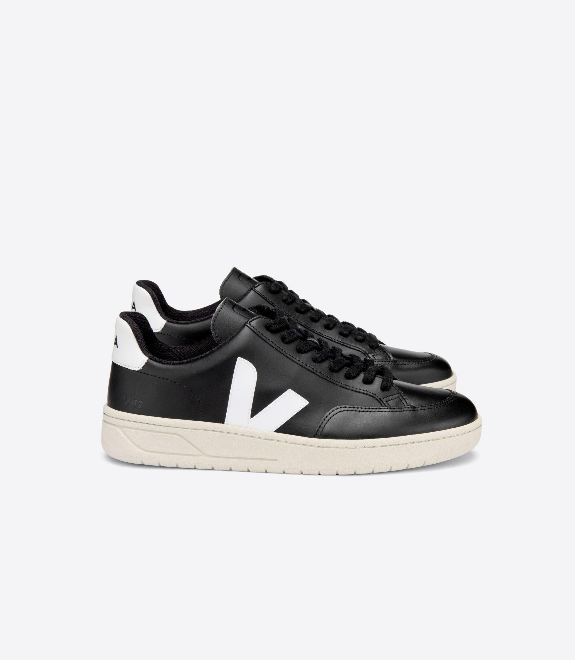 Sapatilhas Veja V-12 Leather Masculino Pretas Branco | EH9480673