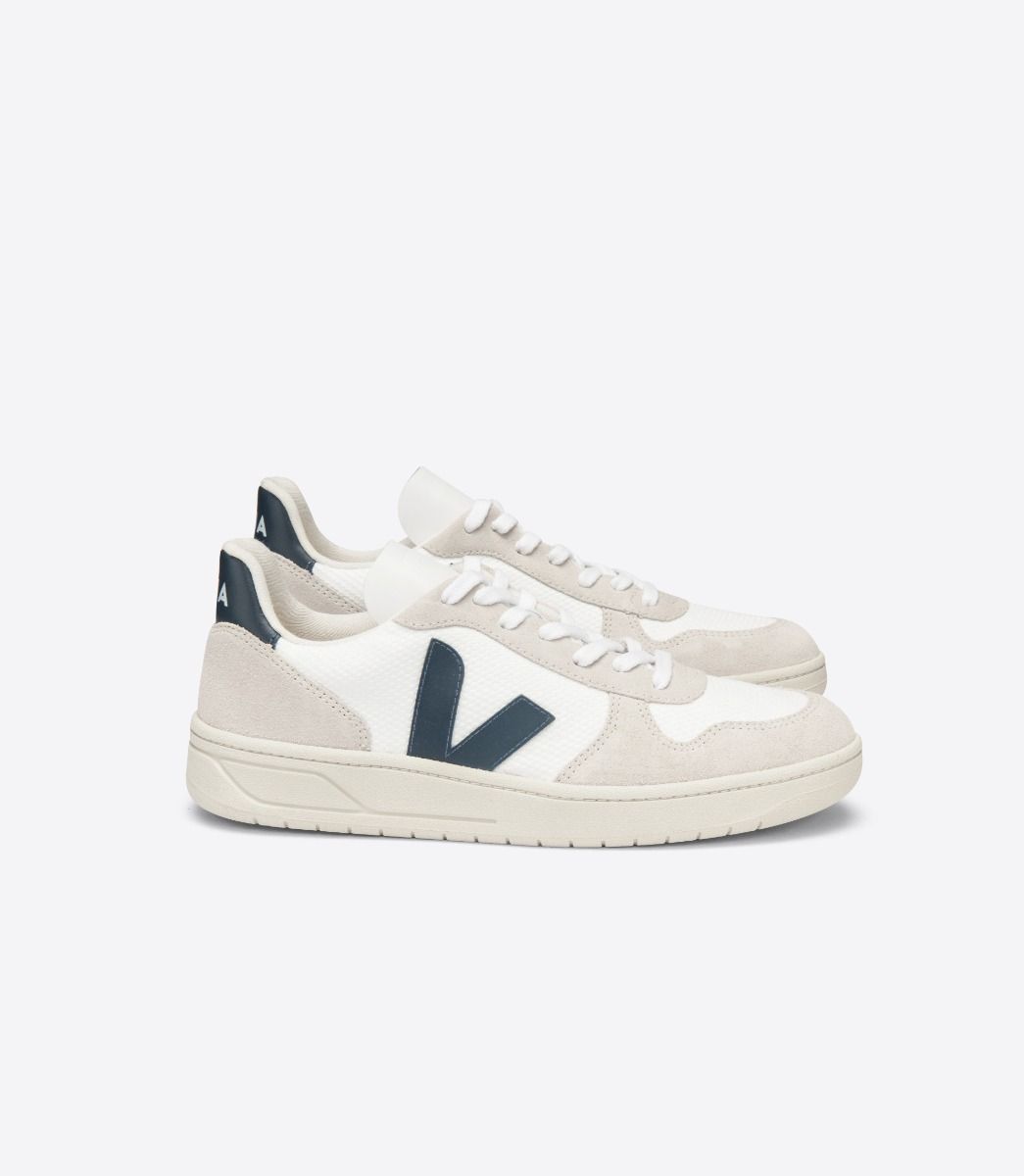 Sapatilhas Veja V-10 B-Mesh Feminino Branco Azul Marinho | QU1054726