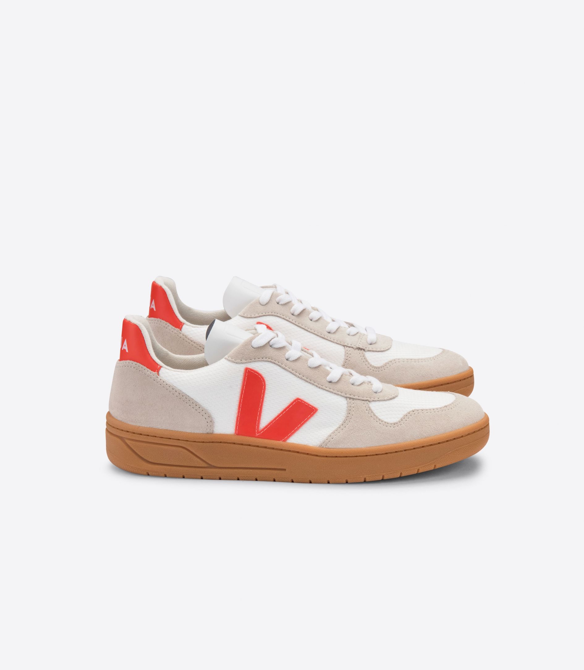 Sapatilhas Veja V-10 B-Mesh Masculino Branco Laranja Bege | XG9871630